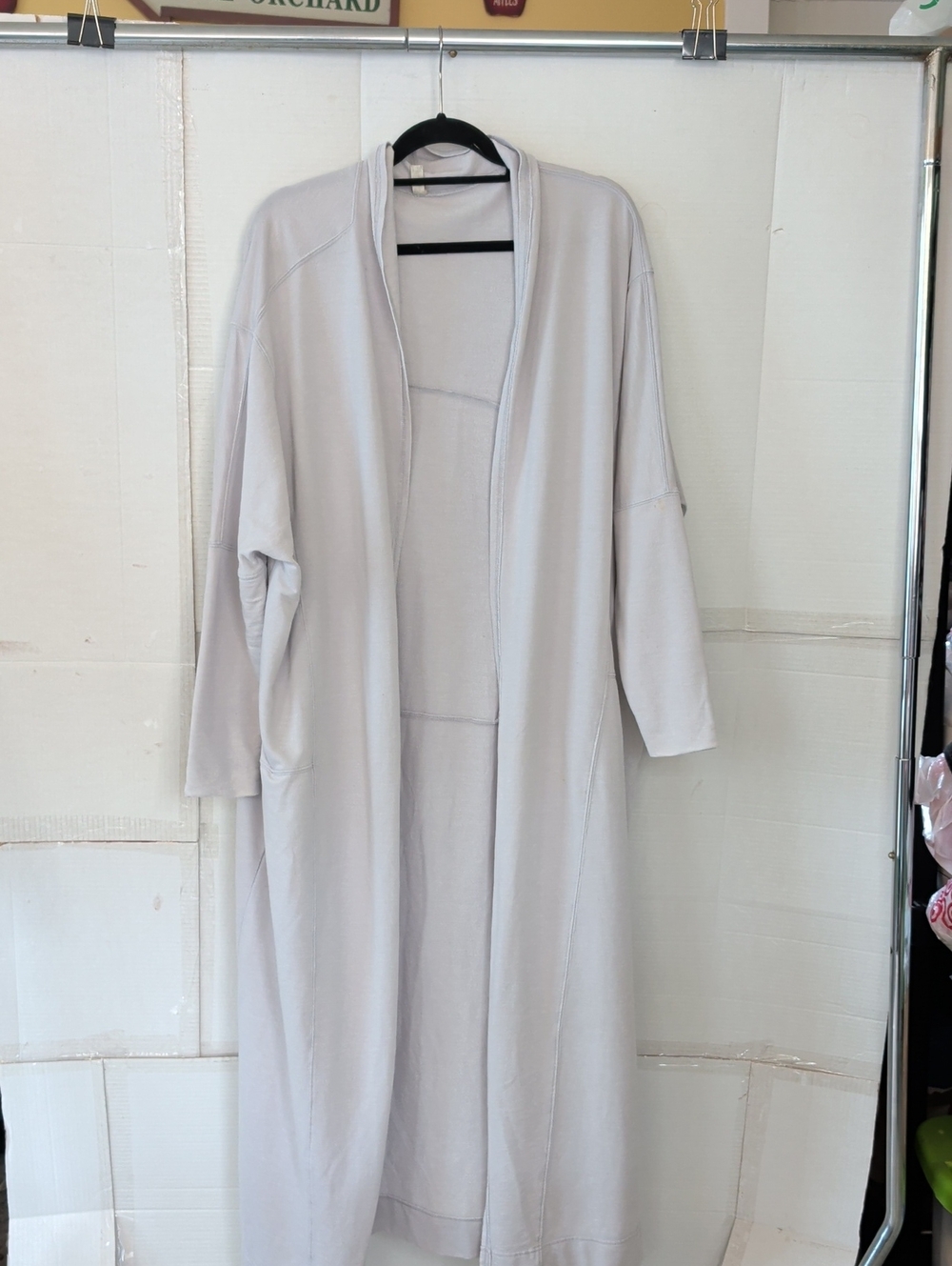 Free People Light Gray Long Open Front Cozy Girl Cardigan SZ LG Long Flowy Soft